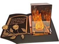 ZNICZ LAMPION NA GRÓB LUSTRO 3D ZŁOTO SKOS SENTENCJA+WKŁAD LED
