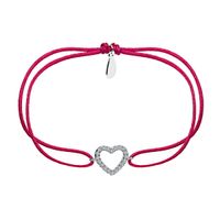 bransoletka srebrna na różowym sznurku z cyrkoniami - serce - bsc6362