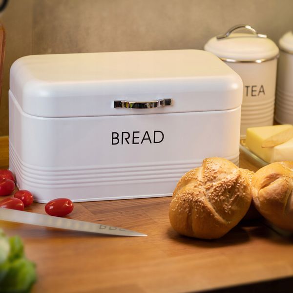 Chlebak Pojemnik Na Pieczywo Chleb Metalowy Biały zdjęcie 2