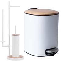 Uniwersalny komplet łazienkowy Kosz na śmieci Stojak wraz ze szczotką biały