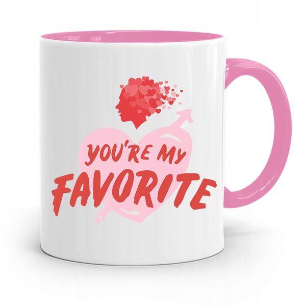 Kubek Różowy Na Walentynki You're My Favorite Z Nadrukiem Ze Zdjęciem zdjęcie 1