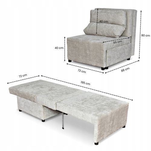 Fotel rozkładany z funkcja spania KIMO pojemnik na pościel Ramona j. szary na Arena.pl