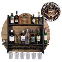 Drewniany barek na ścianę półka barowa ścienna na alkohol i kieliszki – barek wiszący loft vintage SILVER Gentelmens Club