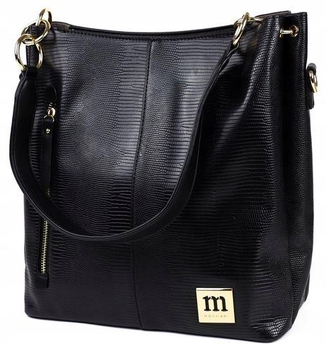 Torebka Damska MONNARI SHOPPER NA RAMIĘ Listonoszka Czarna PASEK LOGO na Arena.pl