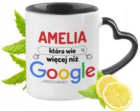 Dla Amelii Kubek Czarny Z Uszkiem W Kształcie Serca Na Prezent Z Nadrukiem