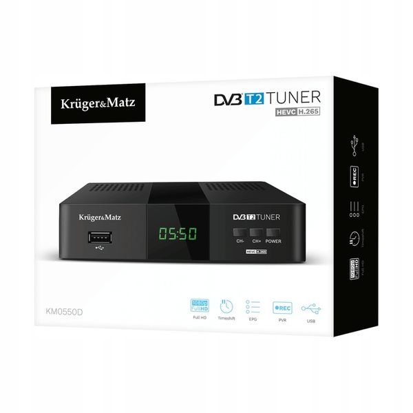 Kruger&Matz KM0550D Tuner TV dekoder cyfrowy DVB-T2 z pilotem zdjęcie 9