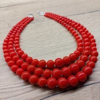 KORALE góralskie czerwone 3-rzędowe FOLK Koło Gospodyń Wiejskich 58cm