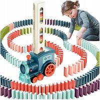 KOLEJKA POCIĄG LOKOMOTYWA UKŁADAJĄCA KLOCKI DOMINO CIUCHCIA DOMINO POCIĄG D