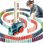 KOLEJKA POCIĄG LOKOMOTYWA UKŁADAJĄCA KLOCKI DOMINO CIUCHCIA DOMINO POCIĄG D