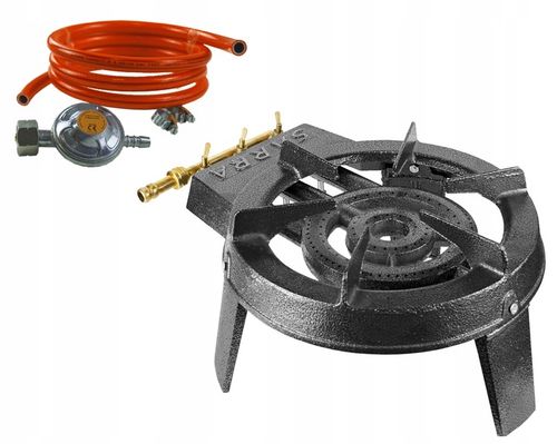 PALNIK GAZOWY TABORET ŻELIWNY KUCHENKA 9,8kW ZESTAW WĄŻ REDUKTOR na Arena.pl