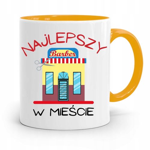 Kubek Żółty Fryzjera Najlepszy Barber W Mieście Z Nadrukiem Ze Zdjęciem na Arena.pl