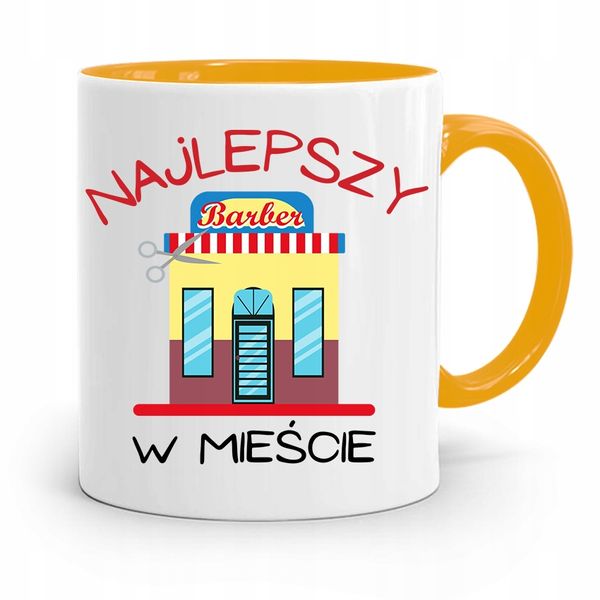 Kubek Żółty Fryzjera Najlepszy Barber W Mieście Z Nadrukiem Ze Zdjęciem zdjęcie 1