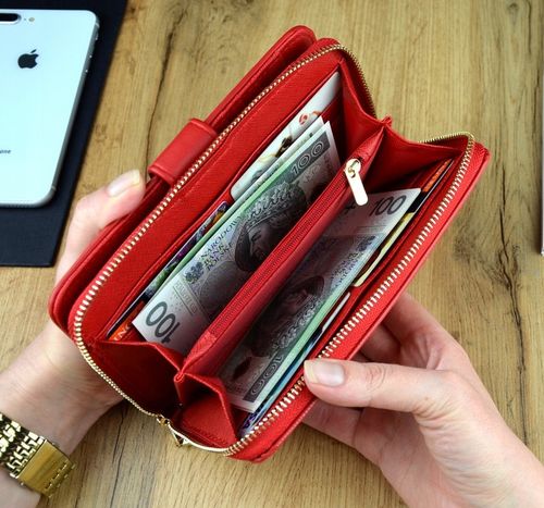 PORTFEL DAMSKI PODWÓJNY Czerwony Organizer Duży stylowy na Arena.pl