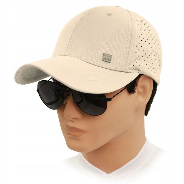 CZAPKA z Daszkiem Bejsbolówka Oddychająca Głęboka JASNOBEŻOWA Pako Jeans zdjęcie 4