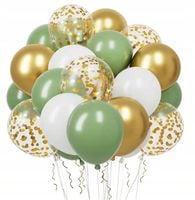 BALONY LATEKSOWE ZESTAW OLIWKOWO BIAŁO ZŁOTY BOHO KOMUNIA dekoracja