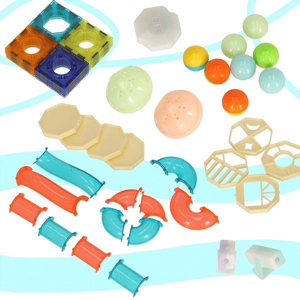 Klocki magnetyczne marble tor kulkowy świecący 49 elementów zdjęcie 3