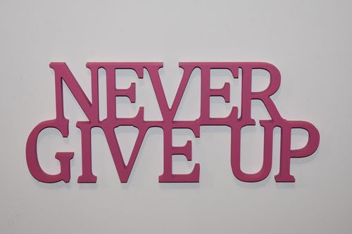 Napis 3D Never give up na Arena.pl