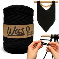 WAS sznurek bawełniany do makramy, pleciony 5mm, 200m, czarny