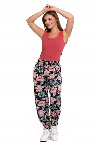 Spodnie Damskie Długie Luźne Nogawki Alladynki Lekkie Kwiaty MORAJ L/XL na Arena.pl