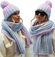 Komplet czapka z szalikiem Grudy Ciepły zestaw Zimowy STYLOWA kolorystyka