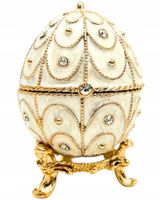 Szkatułka Jajo Faberge metalowa kryształki biała złota B0748-17WH