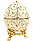 Szkatułka Jajo Faberge metalowa kryształki biała złota B0748-17WH