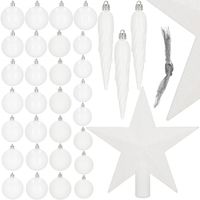 Bombki choinkowe 33 szt. ozdoby świąteczne zestaw z gwiazdą białe