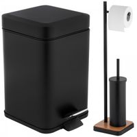 Zestaw Łazienkowy Czarny Kwadratowy Kosz 3L i Stojak na Papier ze Szczotką