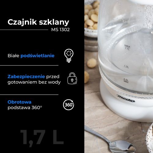 MS 1302 white Czajnik szklany 1,7 L na Arena.pl