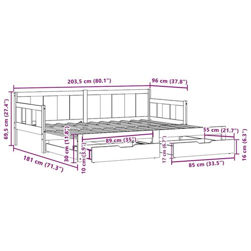 Sofa rozsuwana z szufladami, bez materaca, 90x200 cm na Arena.pl