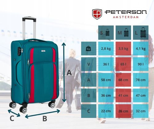 Walizka miękka na 4 kółkach ŚREDNIA pojemna solidna bagaż PETERSON na Arena.pl