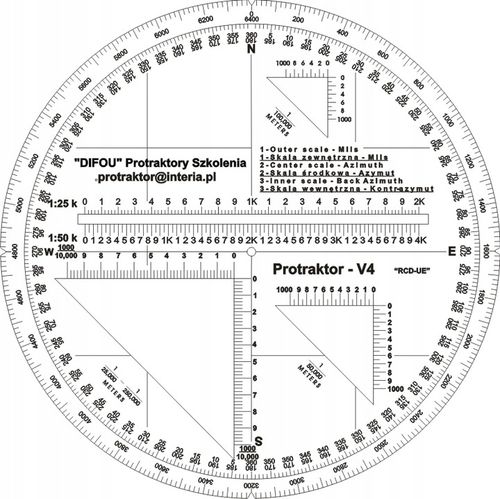 Protraktor taktyczny V4 DIFOU | Kątomierz wojskowy do pracy na mapie na Arena.pl
