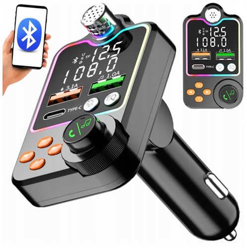 TRANSMITER BLUETOOTH SAMOCHODOWY BT 5.0 ŁADOWANIE QC 3x USB RGB AUDIO FM na Arena.pl
