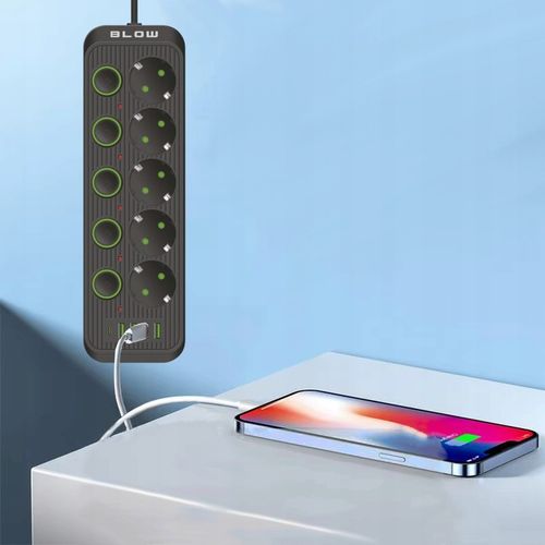 PRZEDŁUŻACZ LISTWA ZASILAJĄCA ŁADOWARKA 4x USB 5 GNIAZD 5m USB TYP-C na Arena.pl