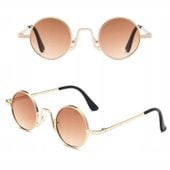 OKULARY OKRĄGŁE PRZECIWSŁONECZNE LENONKI ZŁOTE Filtr Unisex UV400 + Etui