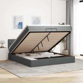 Rama łóżka otomana z materacem, szara, 200x200 cm, tkanina