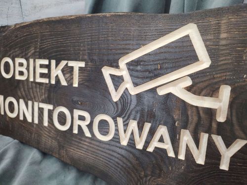 Decha deska tablica tabliczka informacyjna drewniana OBIEKT MONITOROWANY na Arena.pl