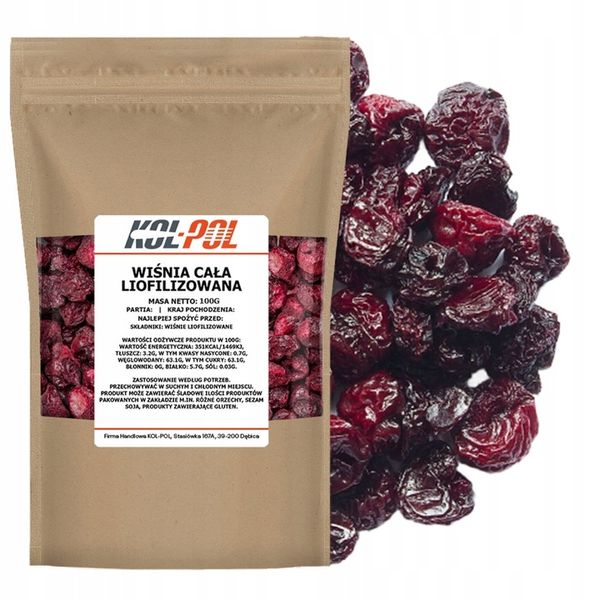 WIŚNIE LIOFILIZOWANE 100g Całe Owoce liofilizowane Wiśnia jakość Kol-Pol zdjęcie 1
