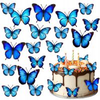 MOTYLE WAFLOWE OZDOBA NA TORT NIEBIESKIE PIĘKNE MOTYLKI DEKORACJA