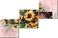 60 90CM OBRAZ 3 ELEM SŁONECZNIKI KORALU ŚCIENNY DRUK PŁÓTNO