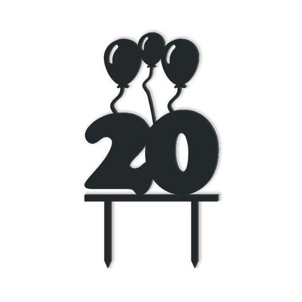 Topper z pleksy "Urodziny 20", czarna, 12,5 cm na Arena.pl