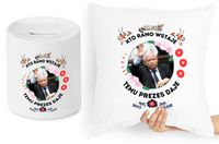 Jarosław Kaczyński Zestaw Poduszka + Skarbonka Z Nadrukiem Ze Zdjęciem