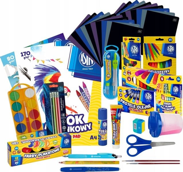 WYPRAWKA SZKOLNA ASTRA XL 22 ELEMENTY klasa 4-8+ 20x ZESZYT W KRATKĘ A5 60k zdjęcie 1