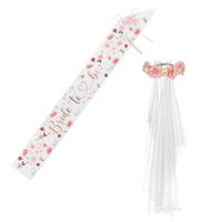 Akcesoria na wieczór panieński Bride to Be wianek z welonem szarfa