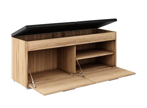 szafka na buty FALA 2 DĄB ZŁOTY/ CZARNE z siedziskiem pojemna schowek na Arena.pl