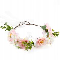 WIANEK na głowę kwiaty ślub panieński uniwersalny BOHO jasny różowy