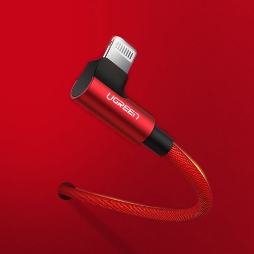 Kabel przewód kątowy iPhone Lightning - USB-A MFi 2.4A 1m - czerwony na Arena.pl