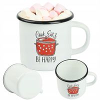 KUBEK EMALIOWANY PROSTY WZÓR BE HAPPY 1L NA KAWĘ HERBATĘ CZEKOLADĘ SOLIDNY