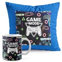 ZESTAW KUBEK + PODUSZKA NIEBIESKA - GAMER GAMEPAD GAMBLING GRY