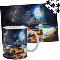ZESTAW KUBEK + PUZZLE 110EL - AUTA SUPER SAMOCHODY PLAŻA MIASTO NOC